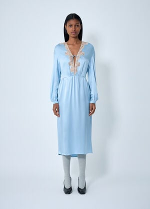Prada Satin Crepe And Lace Dress Light Blue pra0262100