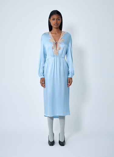 Satin Crepe And Lace Dress Prada Satin Crepe And Lace Dress Light Blue pra0262100