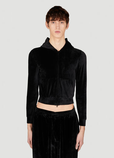 Balenciaga Shrunken Velvet Hooded Zip-Up Sweatshirt Black bal0153018