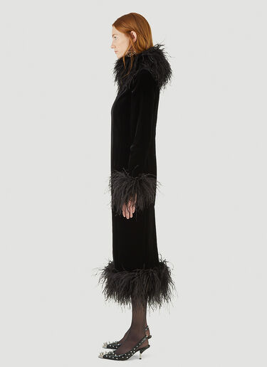 Saint Laurent Feather-Trimmed Velvet Dress Black sla0244003