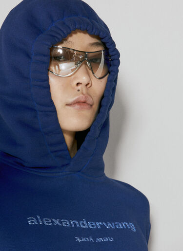Alexander Wang Glitter Logo Shrunken Hooded Sweatshirt Blue awg0254008