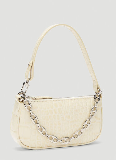 BY FAR Mini Rachel Crocodile Embossed Shoulder Bag Cream byf0243003
