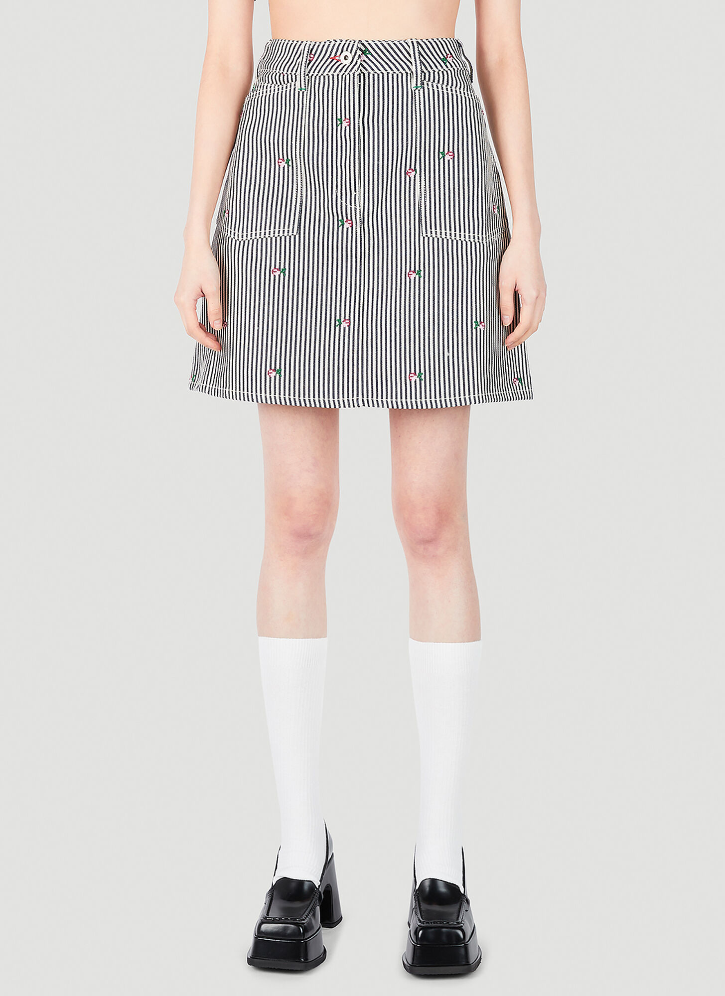 Shop Kenzo Floral Stripe Denim Mini Skirt In White