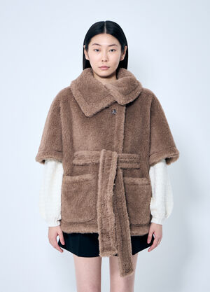 Max Mara 반팔 벨티드 테디 코트 베이지 max0259025
