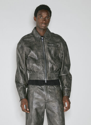 Han Kjøbenhavn Washed Leather Cropped Bomber Jacket Black han0353001