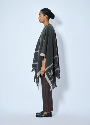 Max Mara Fringed Wrap with Logo Detail Grey max0265090