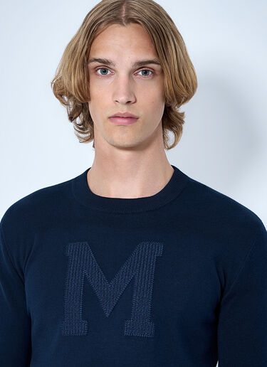 LN-CC® - Moncler: Embroidered Logo Sweater - Blue Moncler Embroidered Logo Sweater Blue mon0165058
