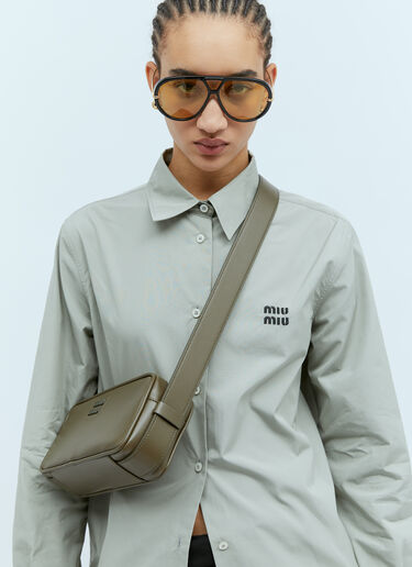 Logo Plaque Leather Shoulder Bag Miu Miu Logo Plaque Leather Shoulder Bag Green miu0254066