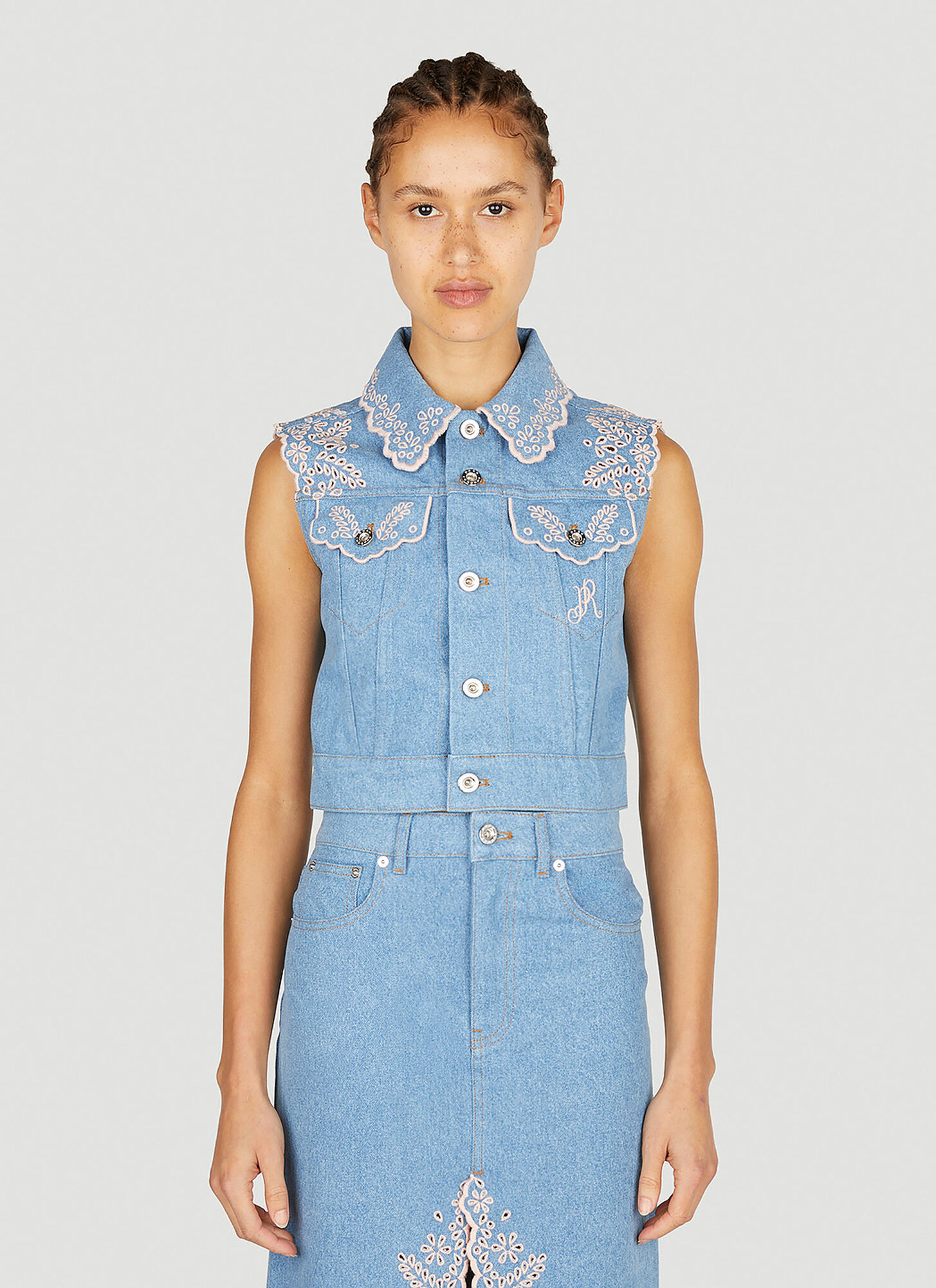 Shop Rabanne Embroidered Denim Top In Blue