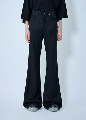 Rick Owens Flared Trousers in Smooth Weave Black ric0164003