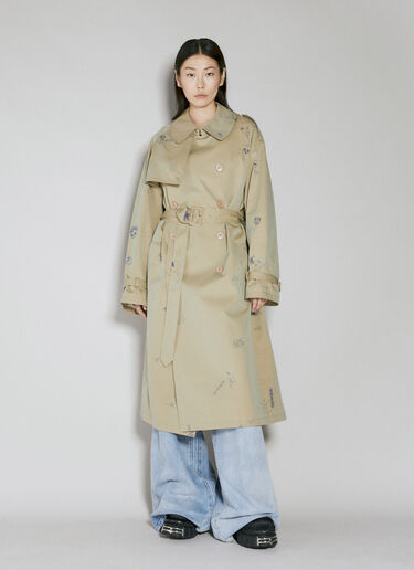 VETEMENTS Scribbled Trench Coat Beige vet0254003