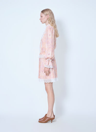 Chloé Puff-Sleeve Mini Dress In Silk Charmeuse & Lace Pink chl0265006