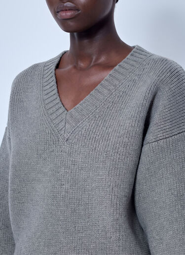 LN-CC® - RÓHE: Sculptural Compact V-Neck Sweater - Grey RÓHE Sculptural Compact V-Neck Sweater Grey roe0266004