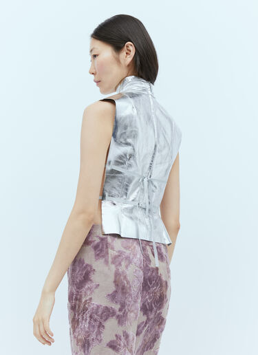 Dries Van Noten メタリックコーティングレザーベスト シルバー dvn0254012