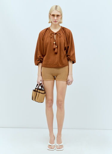 Max Mara Linen Tassel Top Brown max0256012