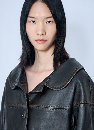 Prada Leather Button-Up Jacket Black pra0265004