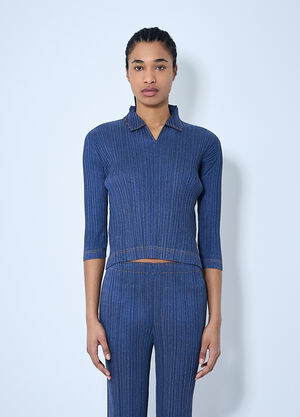 Pleats Please Issey Miyake Pleated Polo Shirt Blue plp0260013