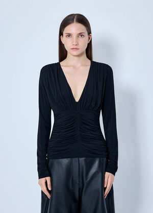 Sportmax Ruched V-Neck Long Sleeve Top Black spx0265028