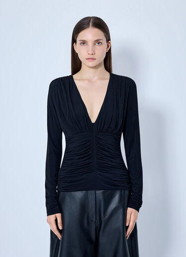 LN-CC® - Sportmax: Ruched V-Neck Long Sleeve Top - Black Sportmax Ruched V-Neck Long Sleeve Top Black spx0265028