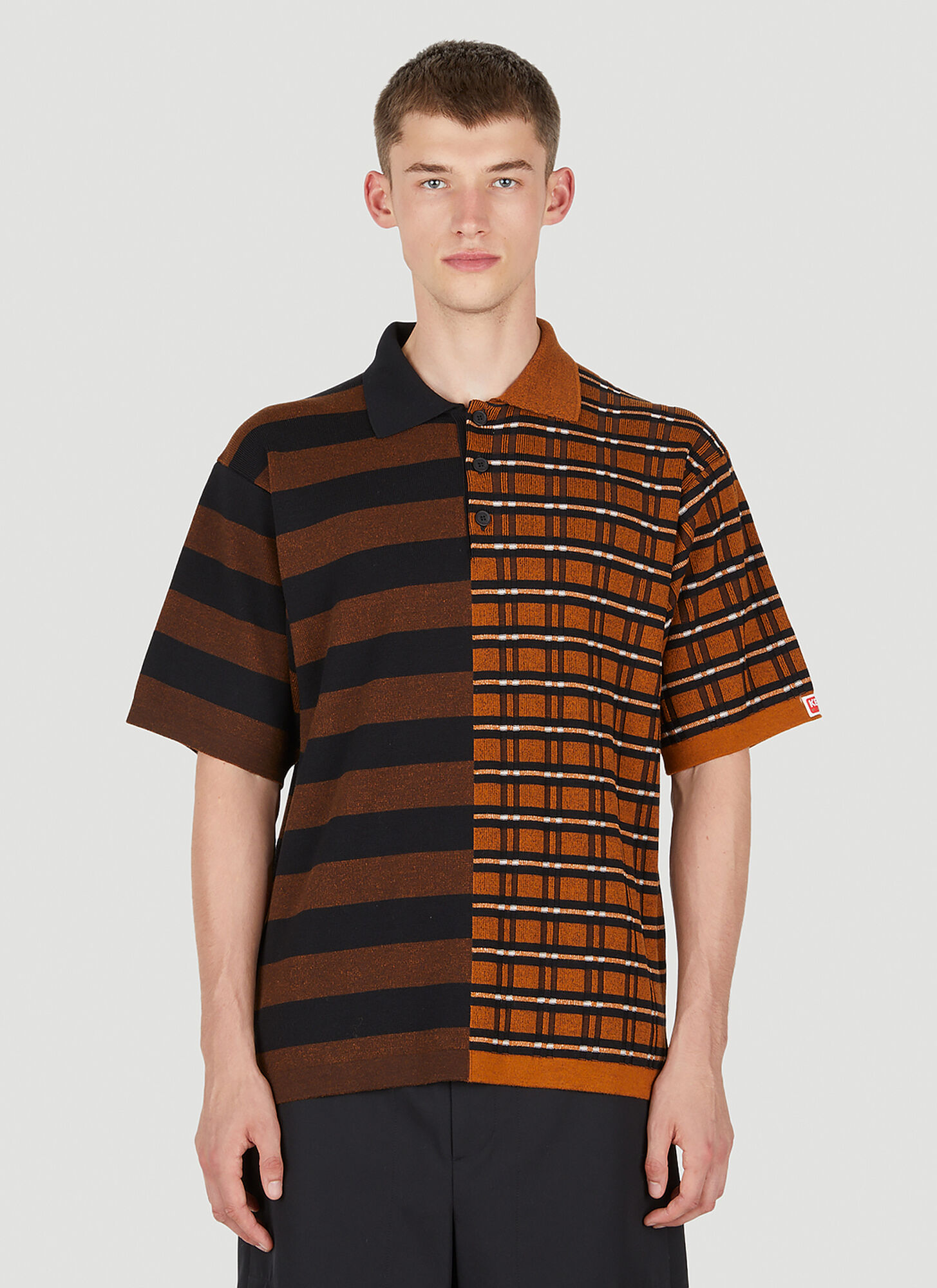 Shop Kenzo Contrast Panel Polo Shirt In Brown