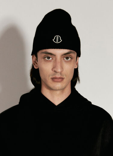 Moncler x Rick Owens 로고 자수 캐시미어 비니 햇 블랙 mcs0355017