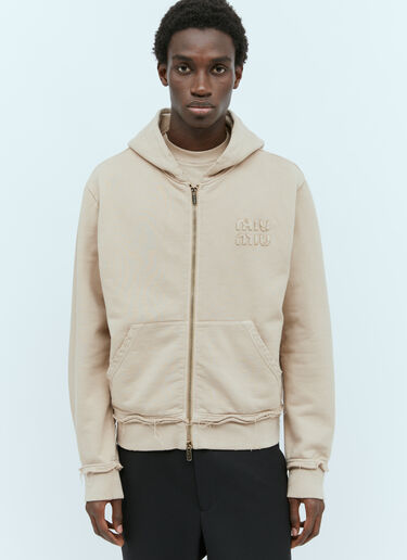 Miu Miu Distressed Hooded Sweatshirt Beige miu0355002