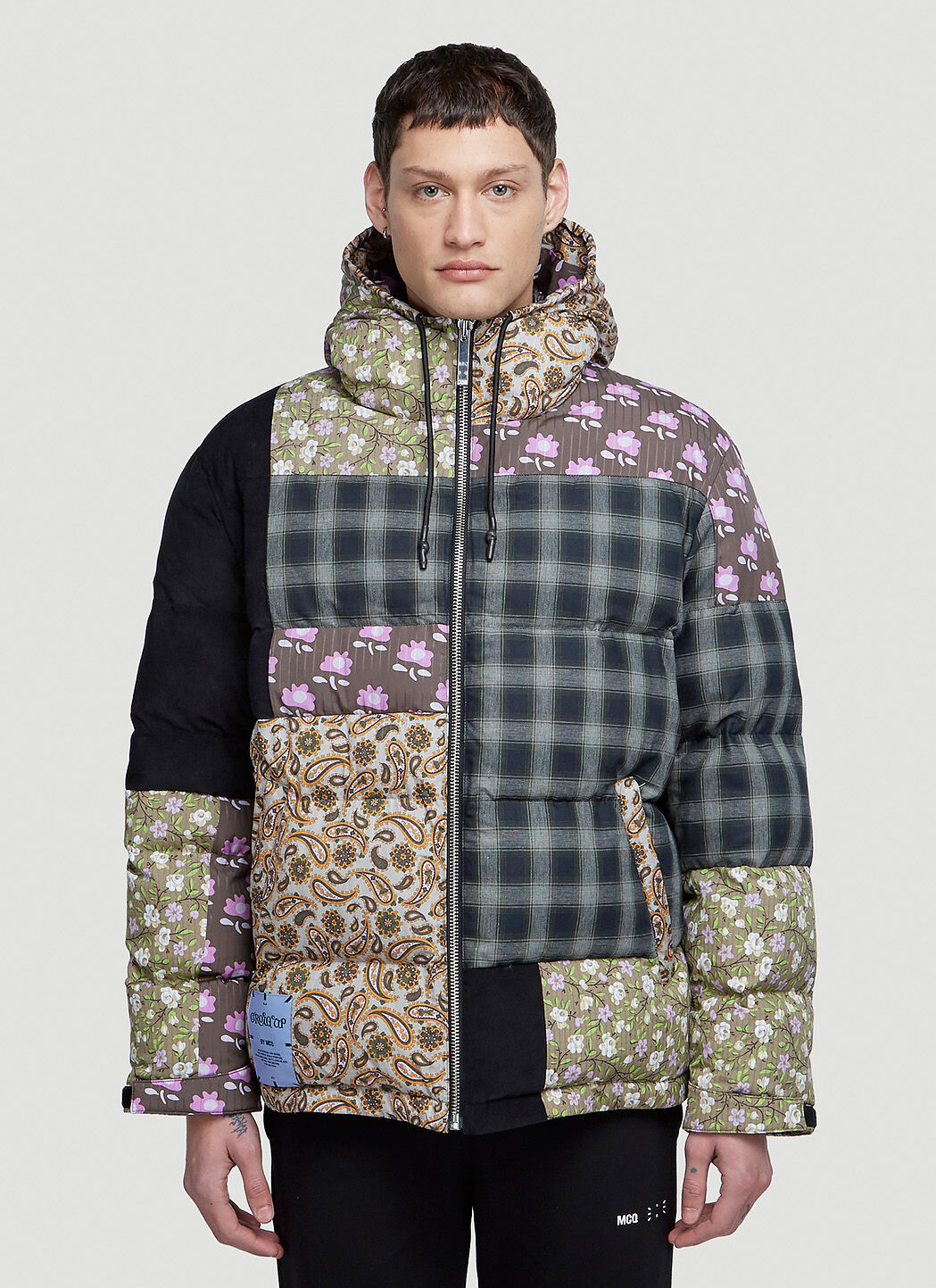 Patchwork puffer jacket clearance