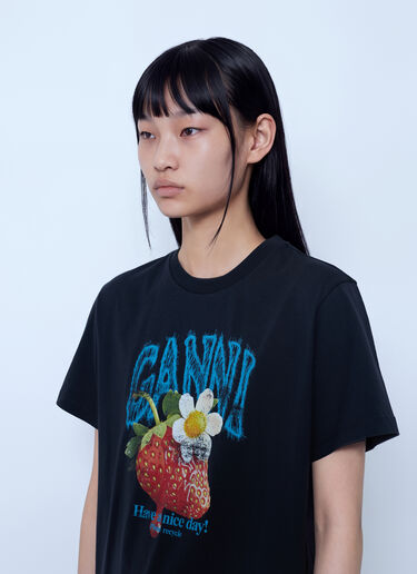 LN-CC® - GANNI: Fruit Logo Cotton T-Shirt - Black GANNI Fruit Logo Cotton T-Shirt Black gan0265043