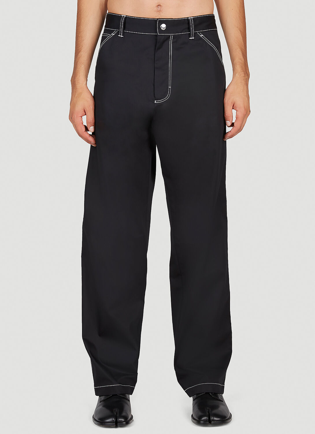 Shop Prada Contrast Stitch Pants In Black
