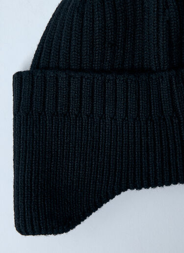 Prada Logo Plaque Wool Beanie Hat Black pra0159041