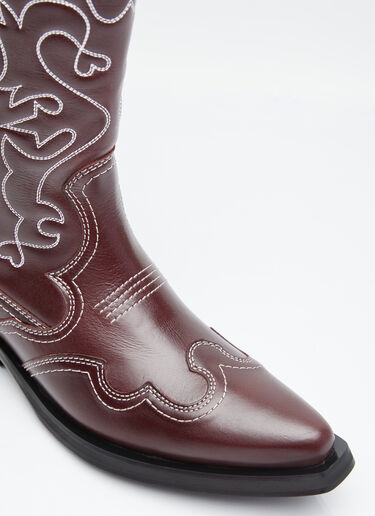 GANNI Embroidered Western Boots Burgundy gan0253023