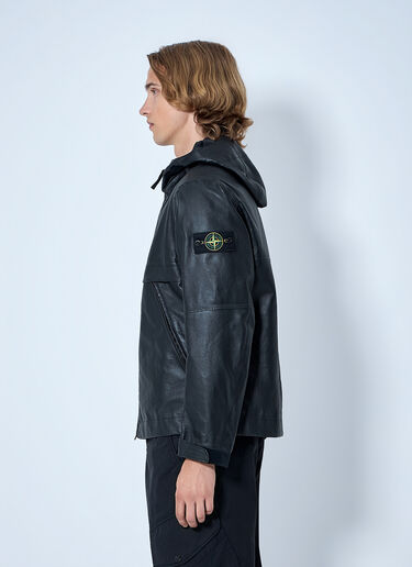 Stone Island Hooded Leather Jacket Black sto0165067