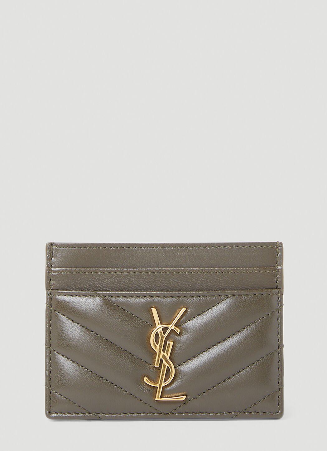 Saint Laurent Women s Quilted Logo Plaque Cardholder in Khaki LN CC