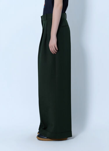 LN-CC® - GANNI: Single Wool Twill Oversized Pleated Pants - Green GANNI Single Wool Twill Oversized Pleated Pants Green gan0266004