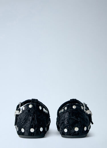 LN-CC® - GANNI: Mary Jenny Studs Crinkle Velvet Flats - Black GANNI Mary Jenny Studs Crinkle Velvet Flats Black gan0266007