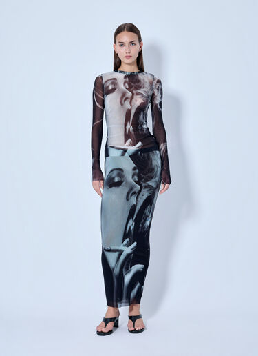 LN-CC® - Jean Paul Gaultier: Mesh Printed Smoking Women Long Sleeves Top - Black Jean Paul Gaultier Mesh Printed Smoking Women Long Sleeves Top Black jpg0266015