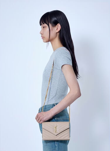Saint Laurent 粒面皮革制成的Cassandre信封链条钱包 米色 sla0265099