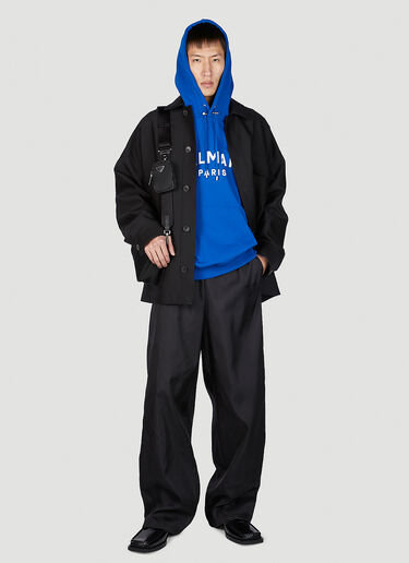 Balmain Logo Print Hooded Sweatshirt Blue bln0151004