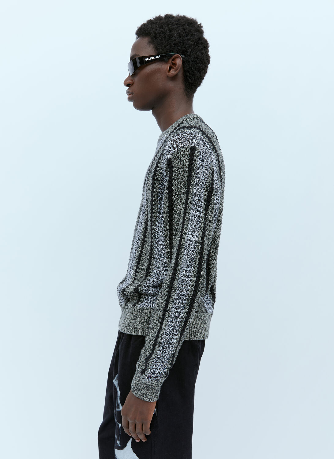 Stussy Striped Open-knitted Sweater In Black