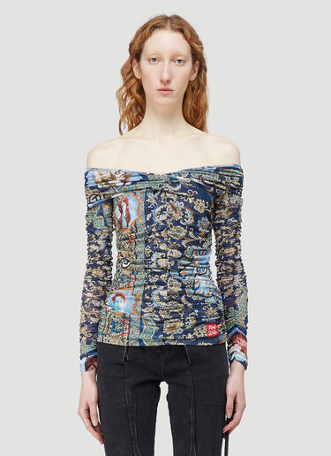Martine Rose Off-The-Shoulder Mesh Top Blue mtr0242001