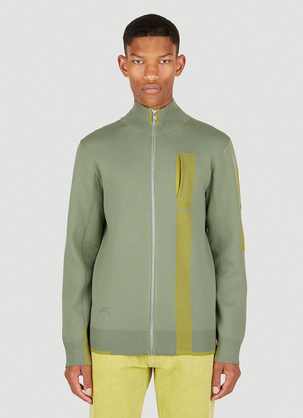 A COLD WALL Stria Zip Front Knit Sweatshirt in Green LN CC