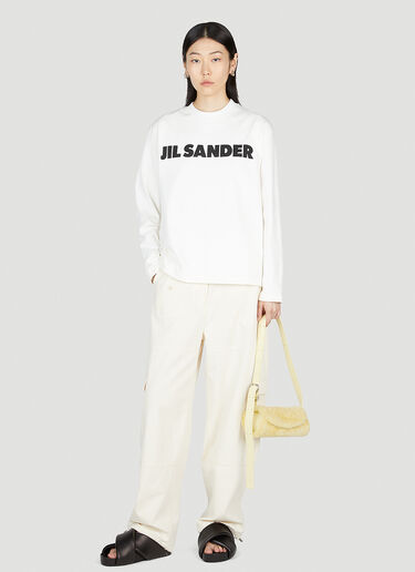 Jil Sander Logo Print Long Sleeve T-Shirt Cream jil0253007