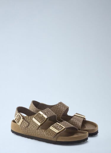 Embossed Leather Three Strap Sandals Birkenstock Embossed Leather Three Strap Sandals Khaki brk0252009