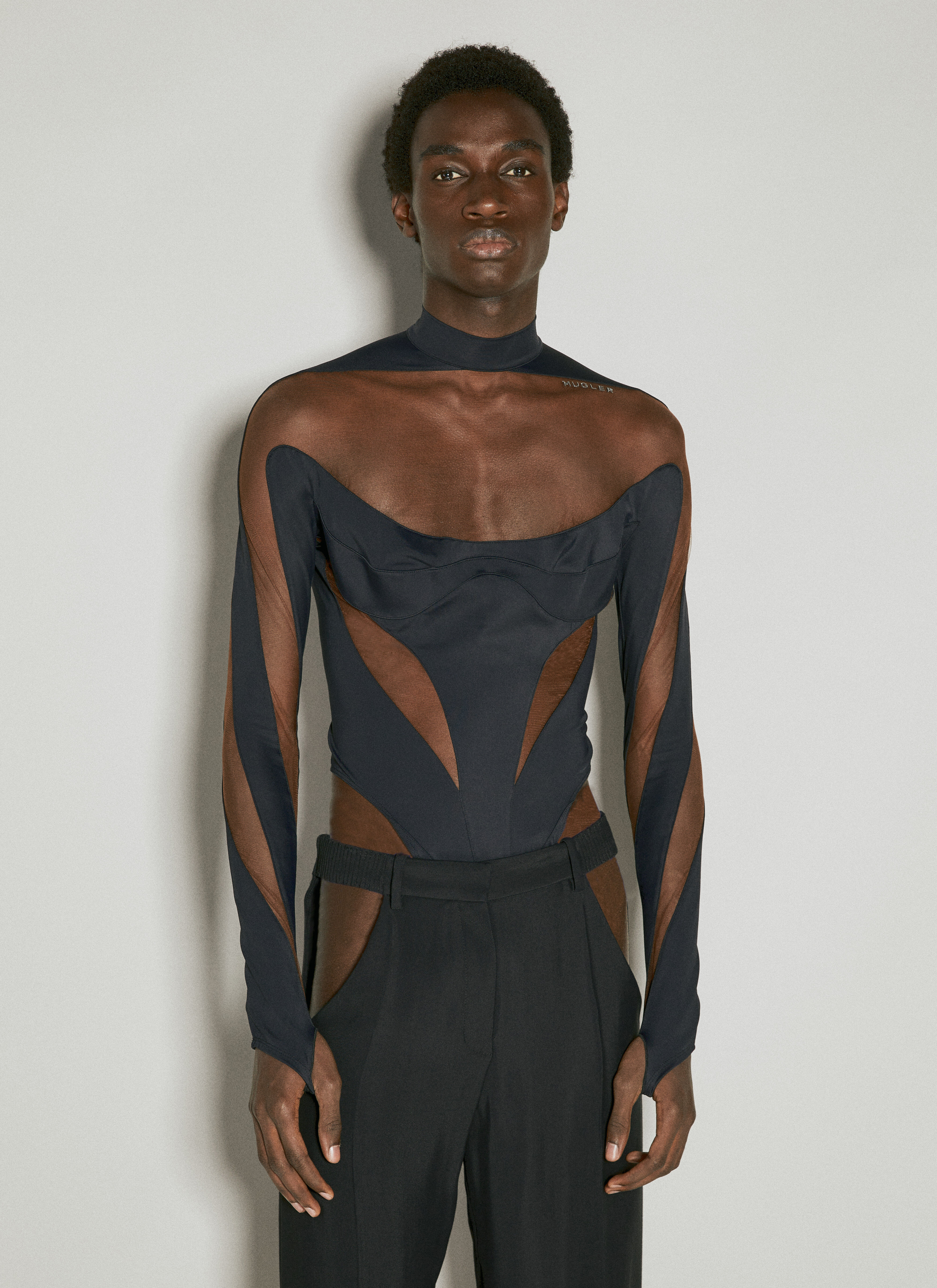 Aaron Esh Illusion Neckline Bodysuit Black ash0154005