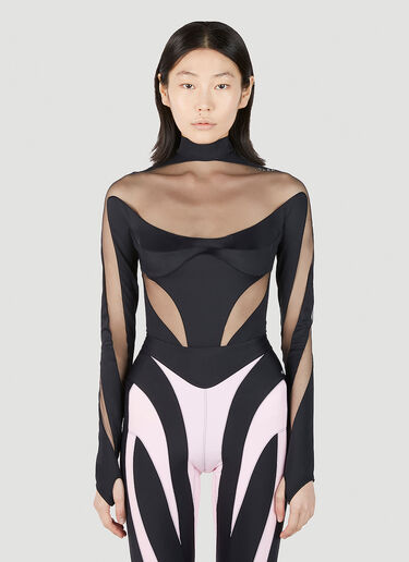 Mugler 구조적 컷아웃 일루전 바디슈트 블랙 mug0251039