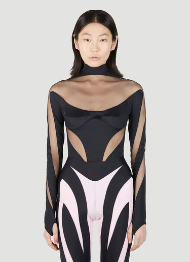 Mugler Structured Cut Out Illusion Bodysuit Black mug0251039