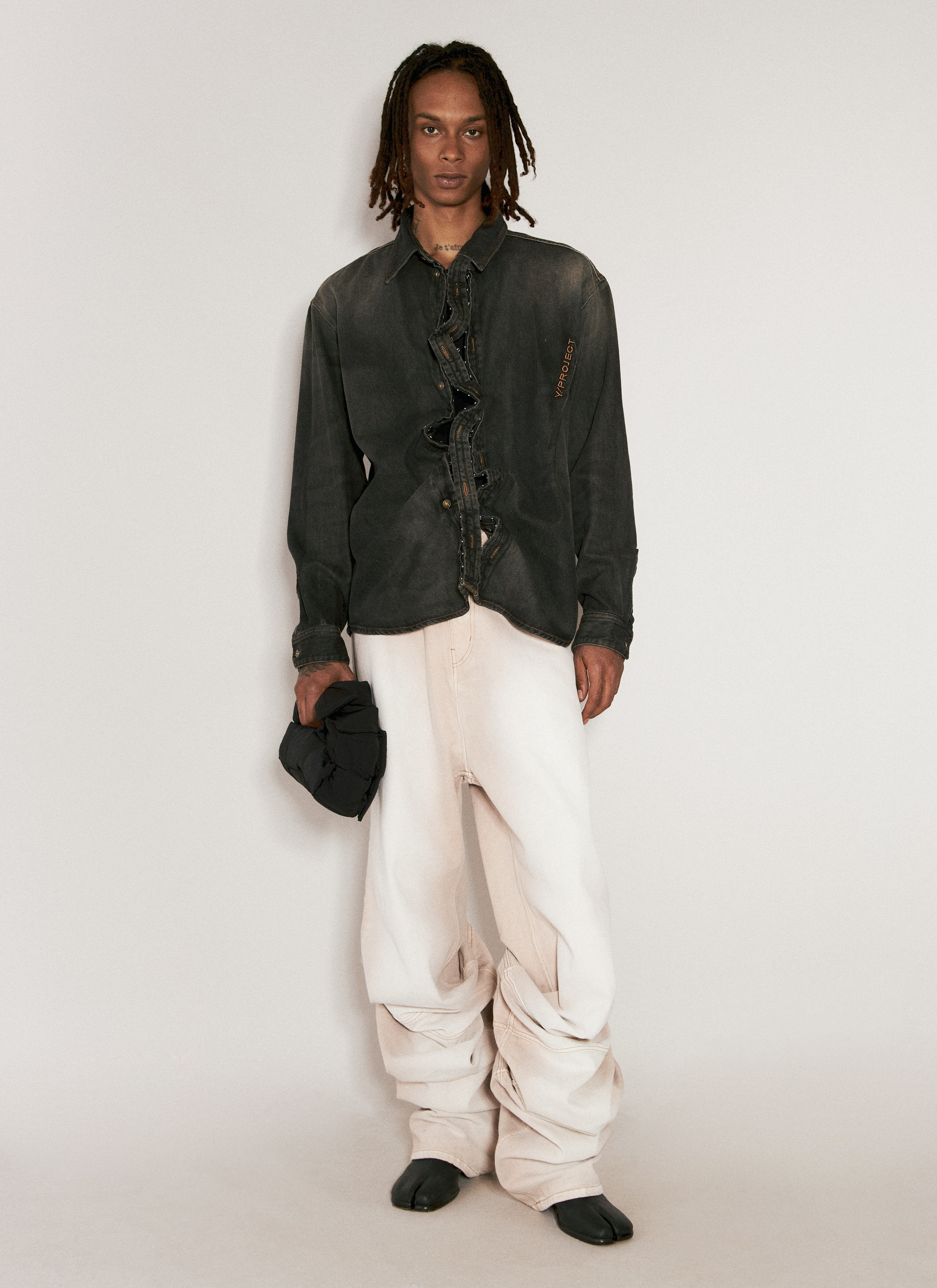 Y/PROJECT Men's' Hook-And-Eye Denim Shirt in Black | LN-CC®