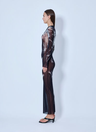 LN-CC® - Jean Paul Gaultier: Mesh Printed Smoking Women Long Dress - Black Jean Paul Gaultier Mesh Printed Smoking Women Long Dress Black jpg0266003