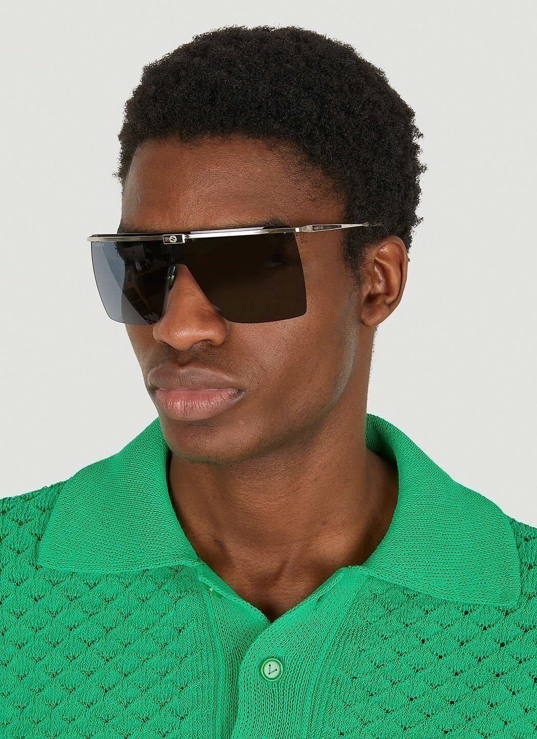 Gucci Oversized Rectangle Frame Sunglasses in Silver LN CC