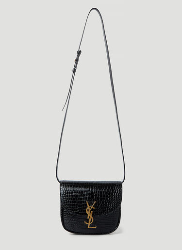 Saint Laurent Kaia Croc-Embossed Small Shoulder Bag Black sla0245063